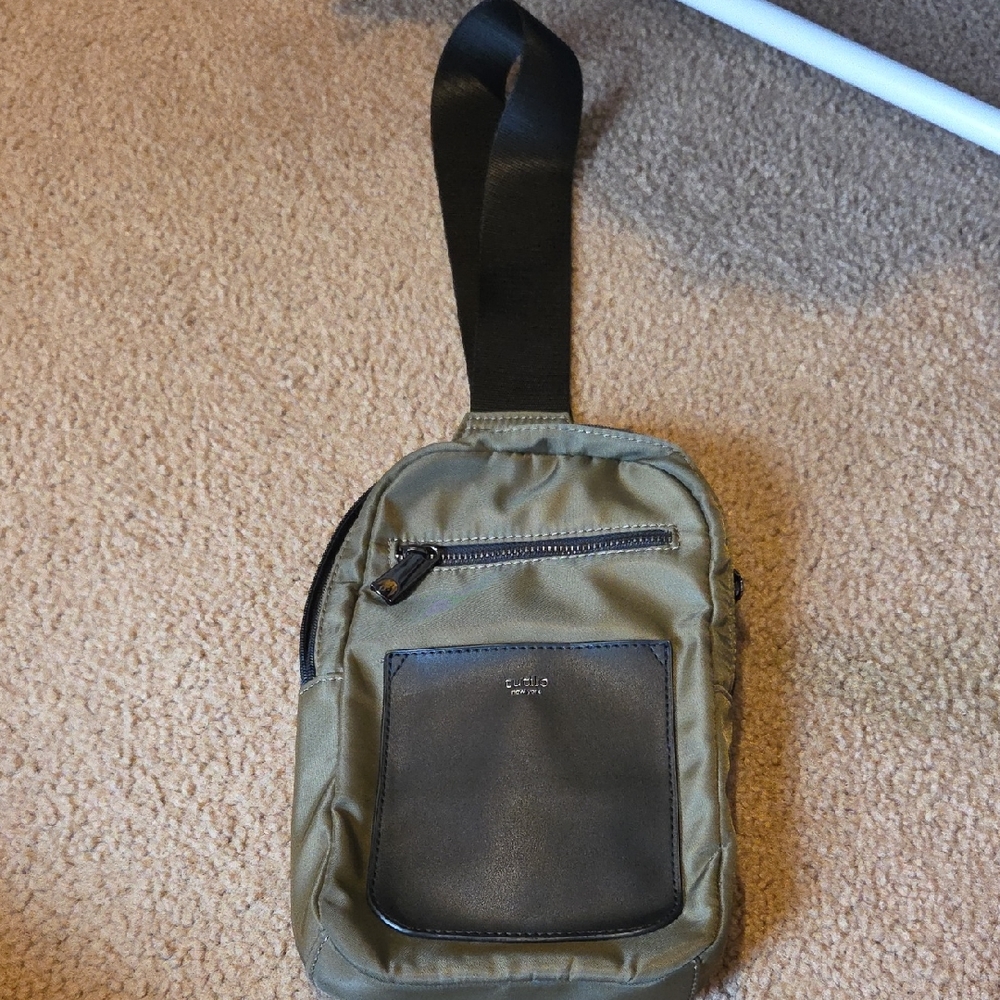 Olive Crossbody Bag with Black Accents